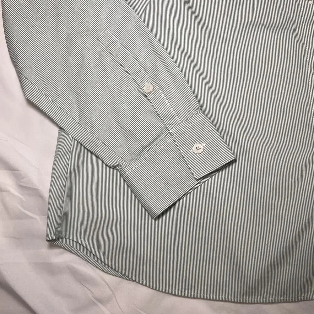 Lafayette 148 New York Shirt Womens Size 14 Green Stripe Button Front Top Blouse - Picture 5 of 14